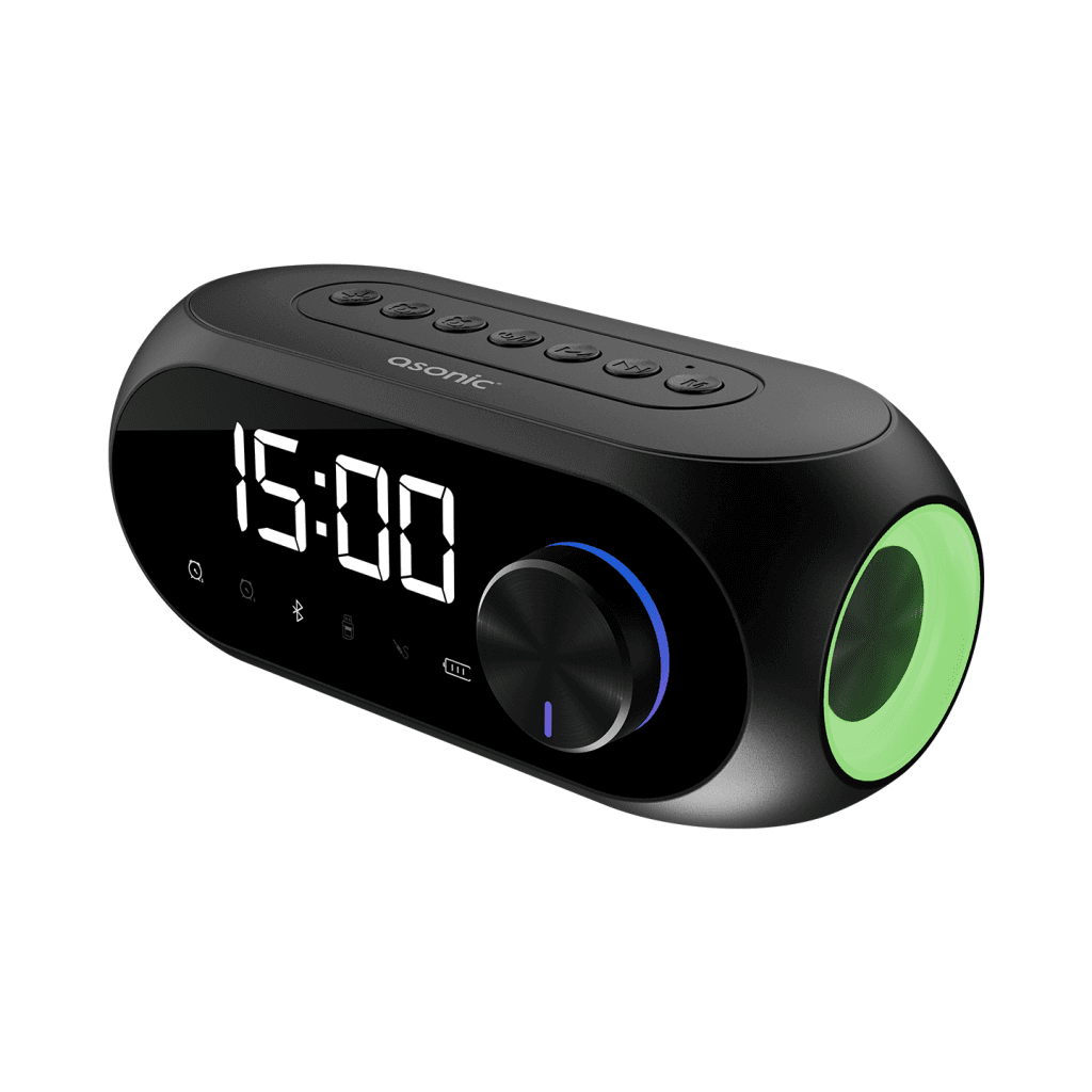 ASONIC AS-W6, Siyah, 5W, USB, AUX, Bluetooth,  Kablosuz, Ta┼şınabilir, 1200mAh Batarya, Alarmlı Saat, Derece ve Speaker