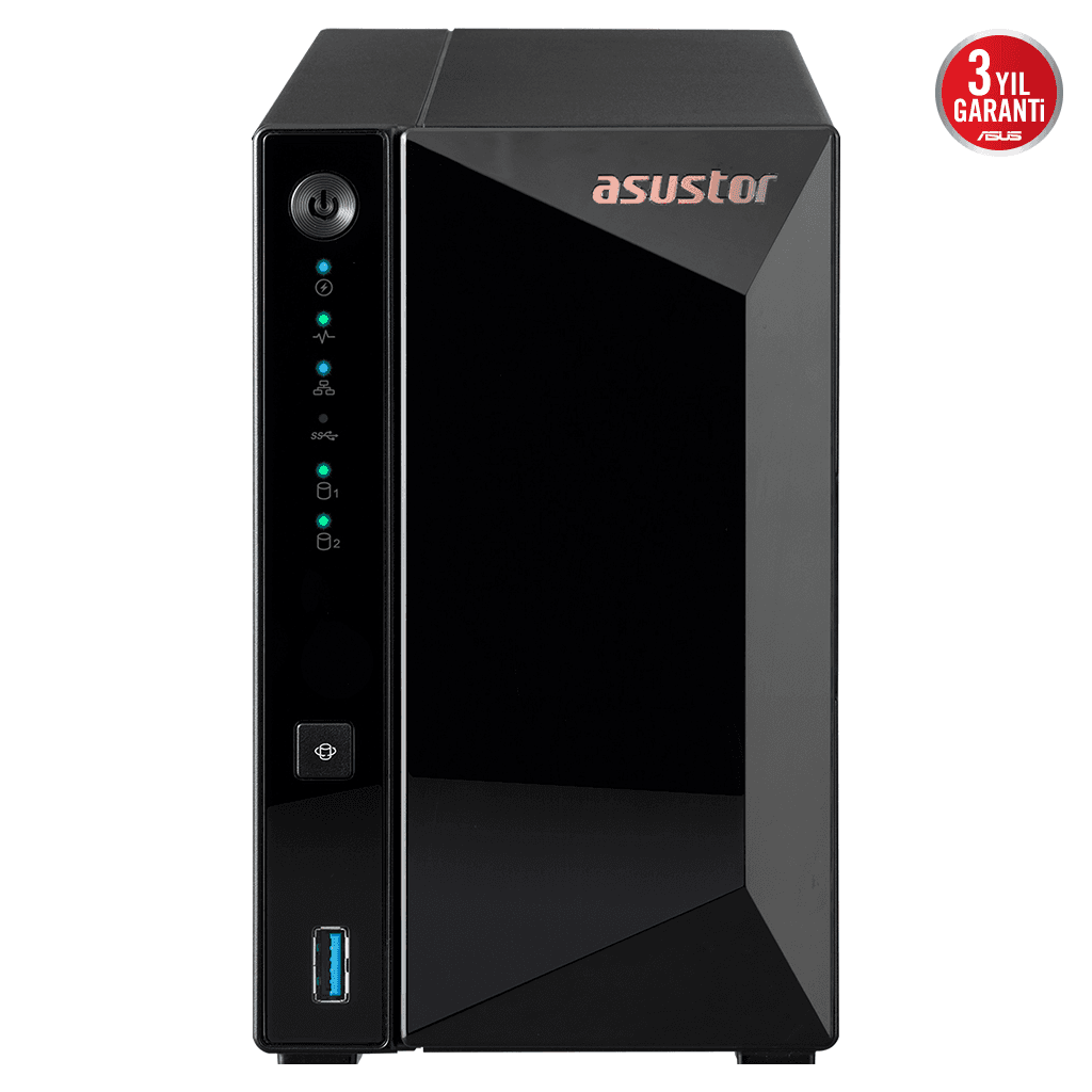 ASUSTOR AS3302T V2, 2Gb DDR4 Ram, 2 Yuvalı (2x20TB Destek), 1x2.5GbE Network, 3xUSB 3.2, Tower NAS (Yedekleme) Cihazı