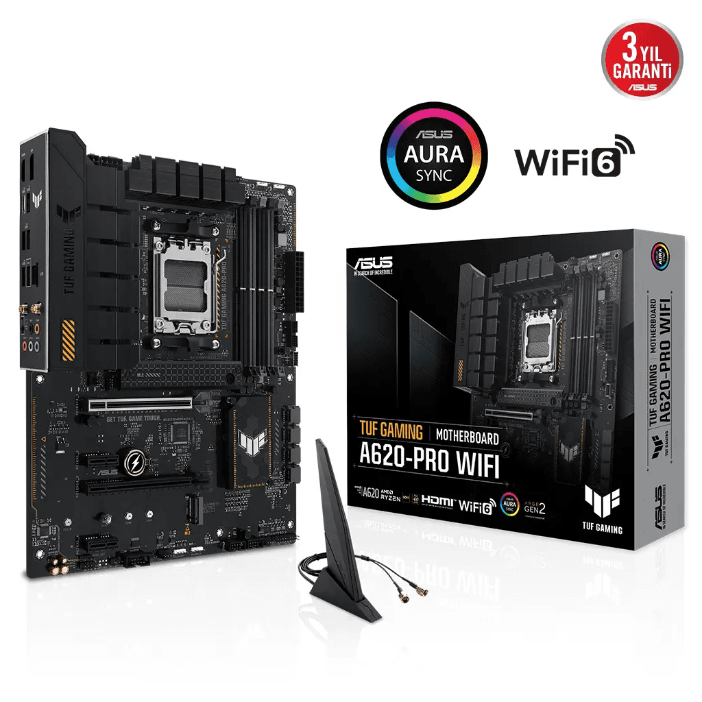 ASUS TUF GAMING A620-PRO WIFI, 4xDDR5, 2x M.2, HDMI, DP, Type-C, AM5 Soket GAMING Anakart