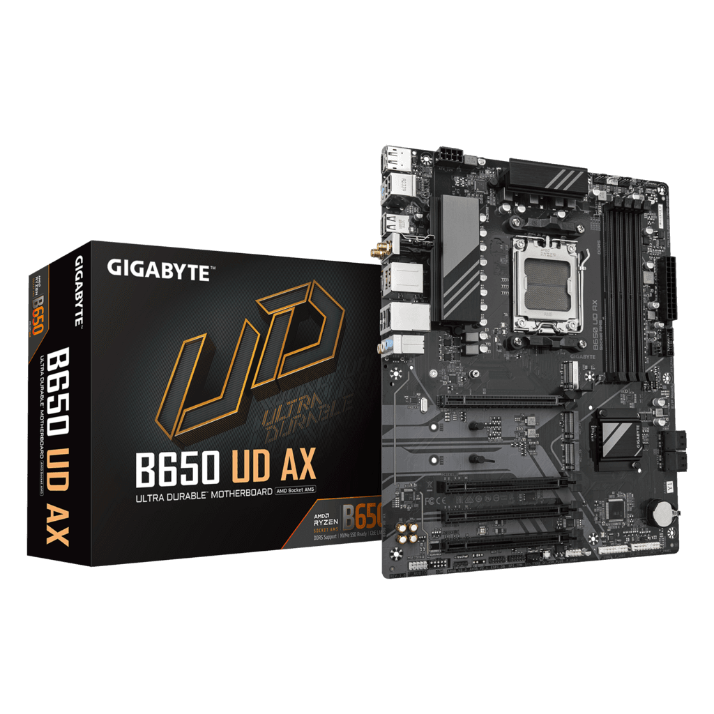 GIGABYTE B650 UD AX, 4xDDR5, 3xM.2, DP, HDMI, Type-C, Wi-Fi 6E, Bluetooth v5.3, AM5 Soket GAMING Anakart
