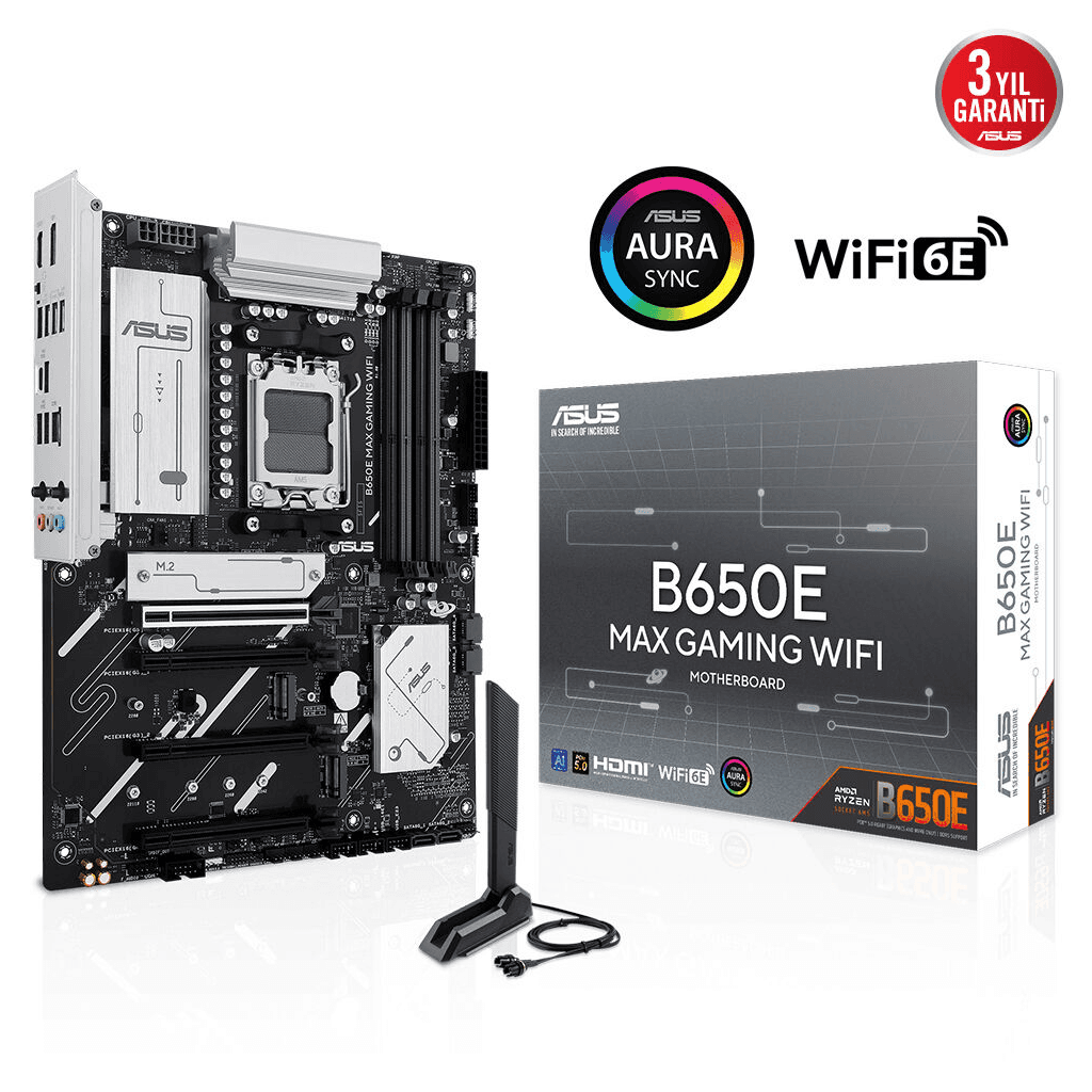 ASUS B650E MAX GAMING WIFI, 4xDDR5, 3xM.2, DP, HDMI, Type-C, Wi-Fi 6E, Bluetooth v5.3, AM5 Soket Gaming Anakart