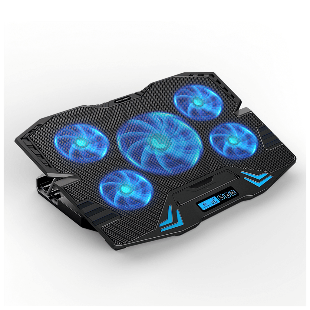 DEXIM DNA003, 5ad Fan, 10"-17" Notebook So─şutucu, 5 Kademeli Stand, 5 Farklı Program, Ayarlanabilir Hız, Mavi Ledli (Siyah)