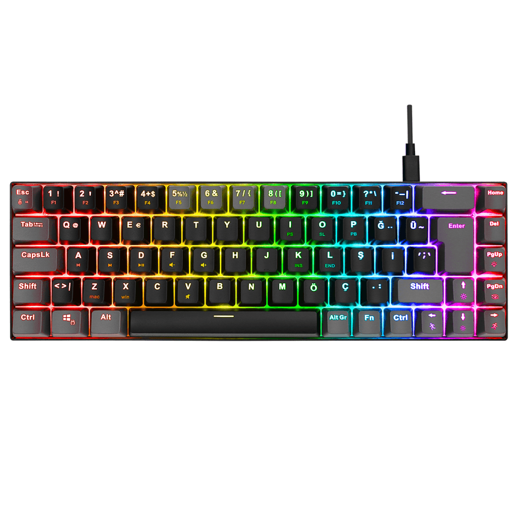 ACER eMachines, EAK68, Siyah/Gri, USB Kablolu, RGB Backlight, RED Mekanik Switch, TürkÇe Q, 68 Tu┼şlu, Gaming Klavye