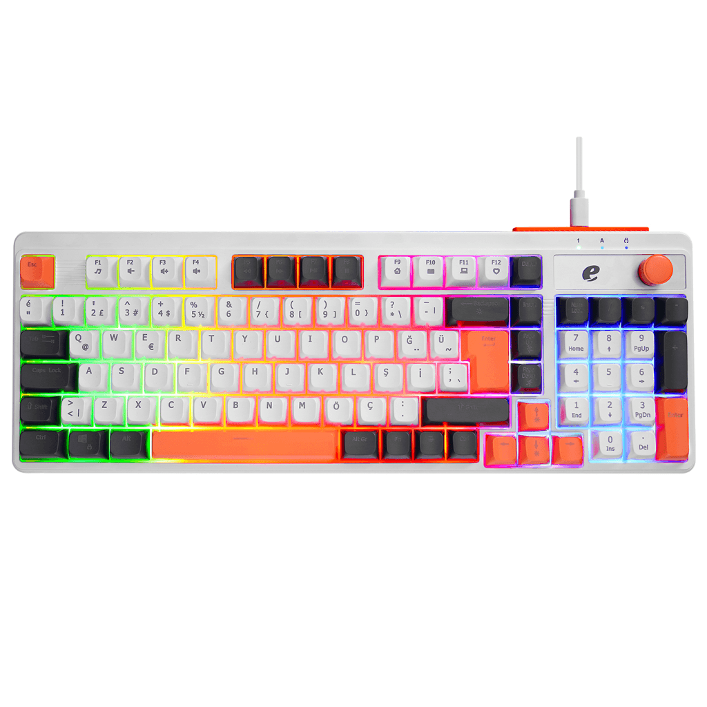 ACER eMachines, EAK860, Beyaz, USB Kablolu, Rainbow Backlight, Membran Renkli Tu┼şlar, TürkÇe Q, 100 Tu┼şlu, Gaming Klavye