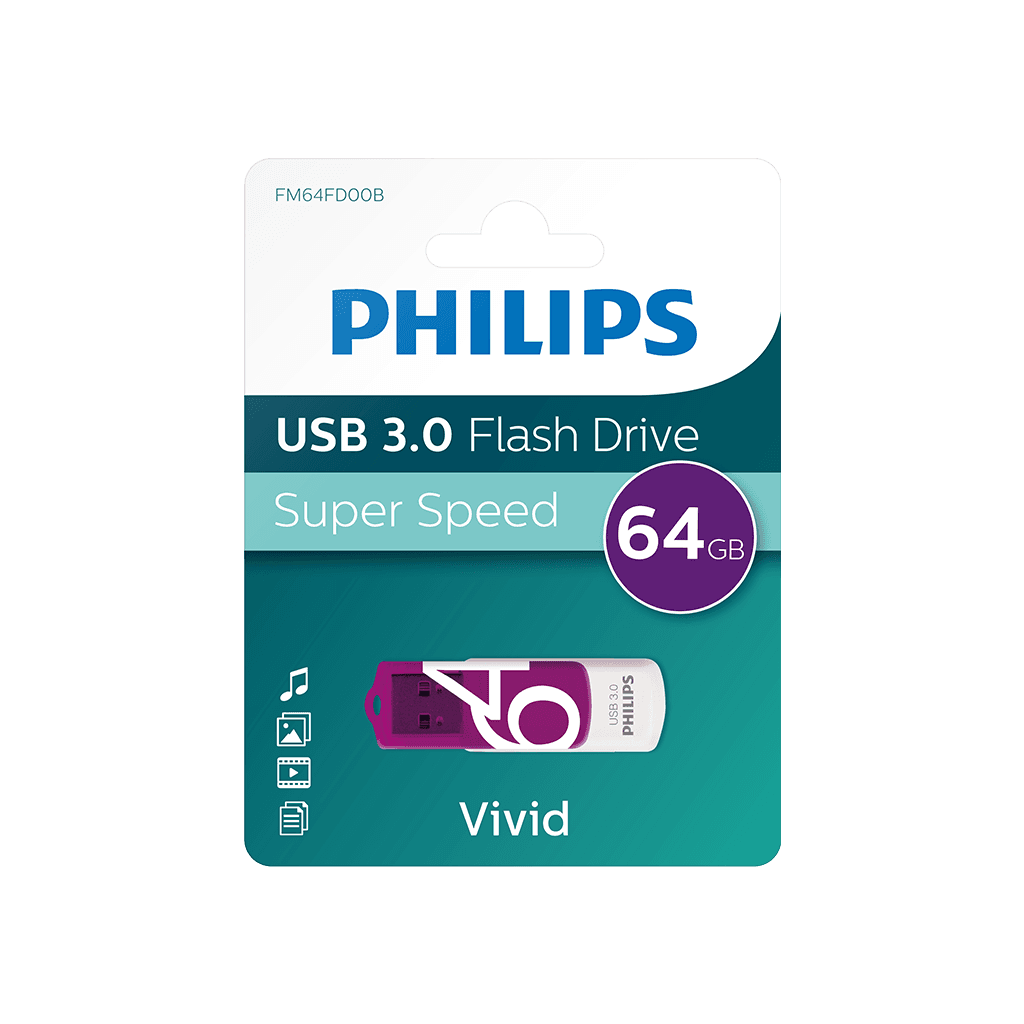 PHILIPS FM64FD00B, 64GB, USB 3.0, Vivid, Mor, Flash Disk