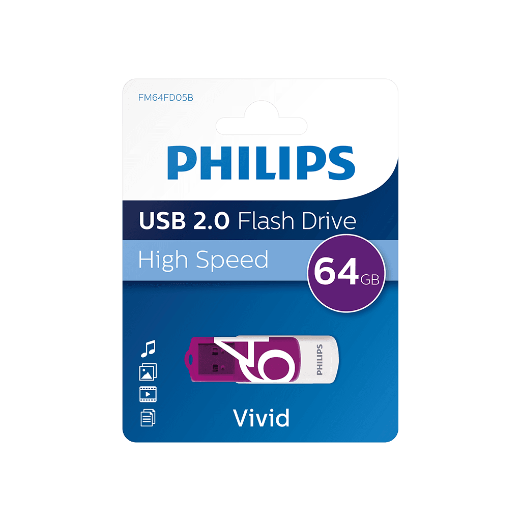 PHILIPS FM64FD05B, 64GB, USB 2.0, Vivid, Mor, Flash Disk