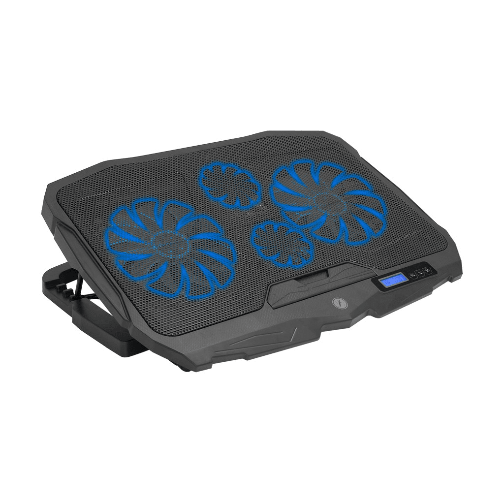 FRISBY FNC-5230ST (2x12,5cm 2x7cm) 4 Fan, 10"-17" Notebook So─şutucu, 5 Kademeli Stand, 3 Farklı Program, Ayarlanabilir Hız, Mavi Ledli (Siyah)