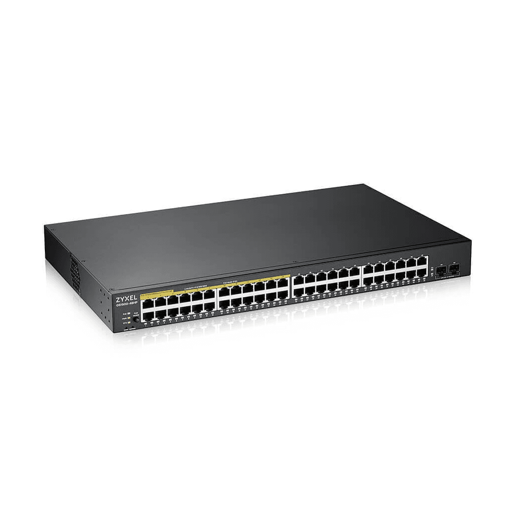 ZyXEL GS1900-48HP V2, 48 Port, Gigabit, 24 Port PoE 170W, 2 Port GigaBit SFP, Yönetilebilir, Rackmount Switch