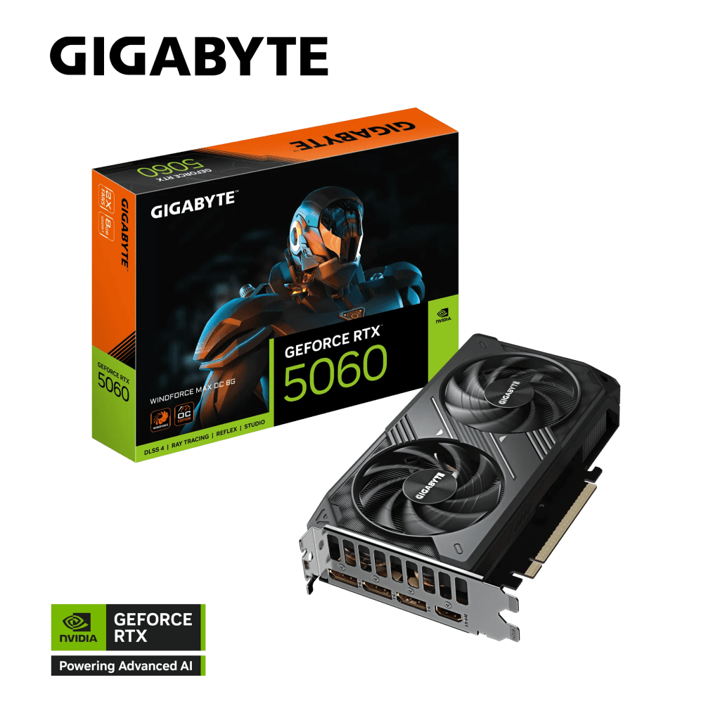 GIGABYTE GV-N5060WF2MAX OC-8GD, RTX5060, WINDFORCE MAX OC, 8Gb, GDDR7, 128BIT, 2 Fanlı, 1xHDMI, 3xDP, GAMING Ekran KARTI