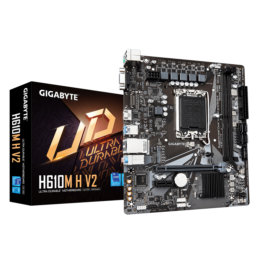 GIGABYTE H610M H V2, rev.1.0, 2xDDR5, M.2, D-SUB, HDMI, 12-13.14.Nesil, LGA1700 Soket, Anakart
