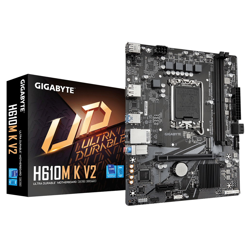 GIGABYTE H610M K V2, rev.1.0, 2xDDR5, M.2, DP, HDMI, 12-13.Nesil, LGA1700 Soket, Anakart
