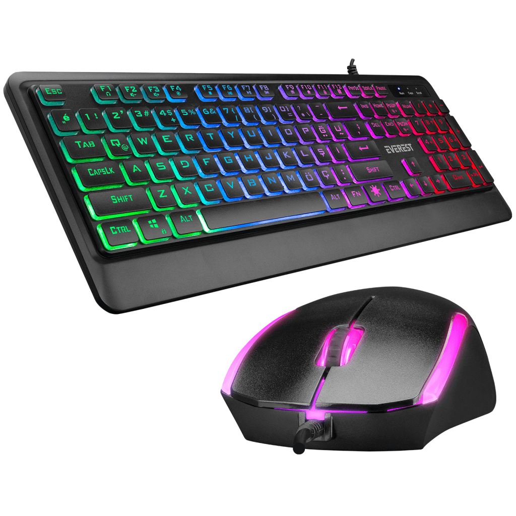 EVEREST KM-R59, FORZA, USB Kablolu, TürkÇe Q, Rainbow Backlight, Memran Tu┼şlar, Gaming, Klavye Mouse Set