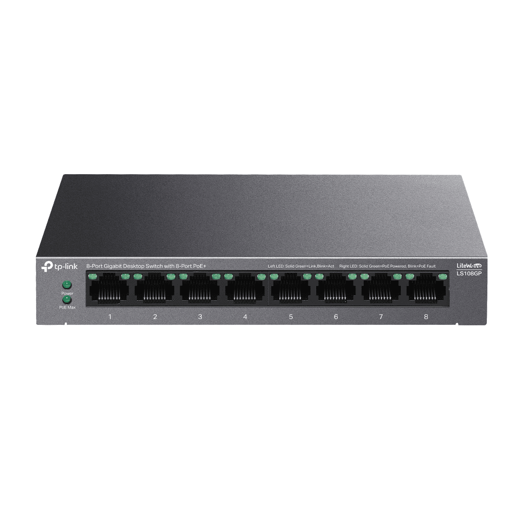 TP-LINK LS108GP, Green Tech, 8 Port GigaBit, PoE 62W, Yönetilemez, Metal Kasalı Switch
