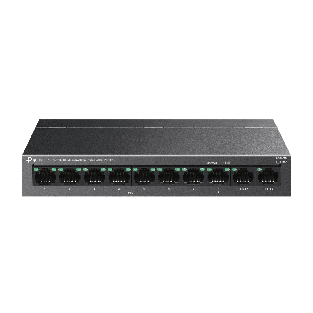 TP-LINK LS110P, Green Tech, 10 Port, MeggaBit, 8 Port PoE+ 96W, Metal Kasa, Yönetilemez, Masaüstü Switch