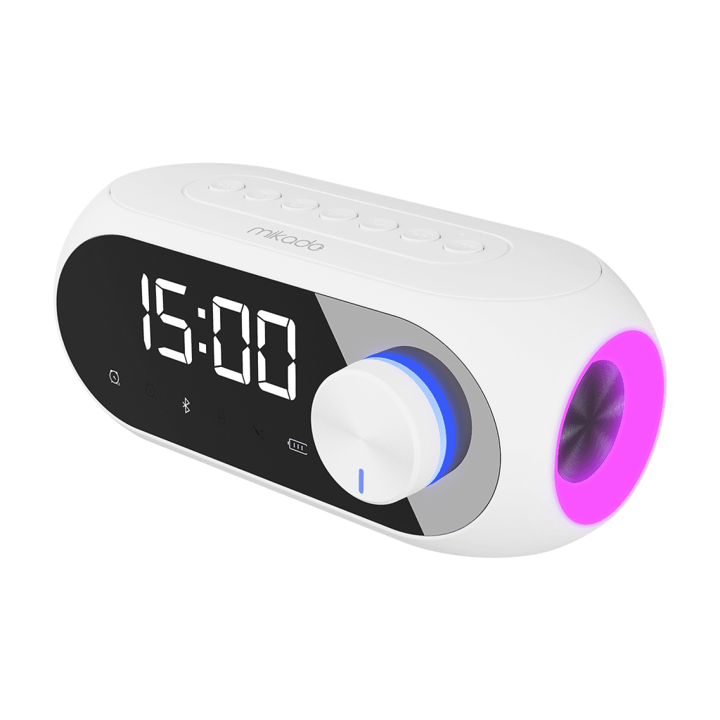 MIKADO MD-W7, Beyaz, 5W, FM Radyo, USB, AUX, Bluetooth, Kablosuz, Ta┼şınabilir, 1200mAh Batarya, Alarmlı Saat, Derece ve Speaker