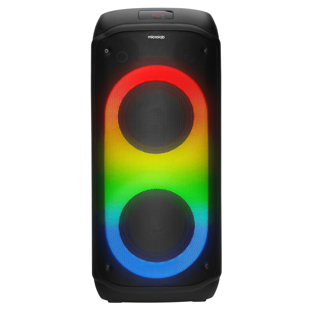 MICROLAB M61, 80W, Ta┼şınabilir, BT/USB/AUX/TF/TWS, RGB I┼şıklı, 2400mAh Batarya, 2adet VHF Mikrofon, Karaoke/Parti, Bluetooth Speaker,