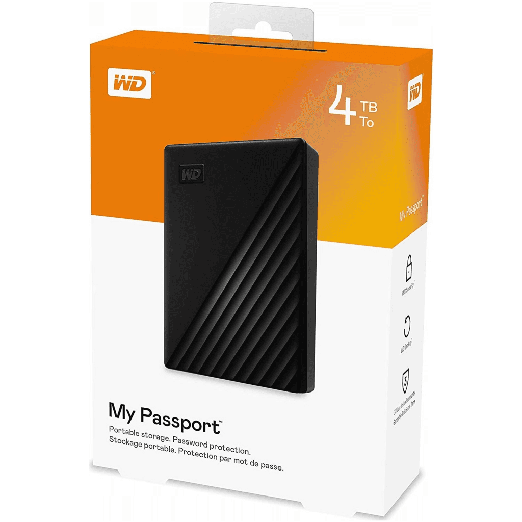 WD WDBPKJ0040BBK-WESN, MyPassport 4TB 2,5"  USB3.2, Ta┼şınabilir, Harici HDD, Siyah, (Türkiye Distribütörü Garantili)