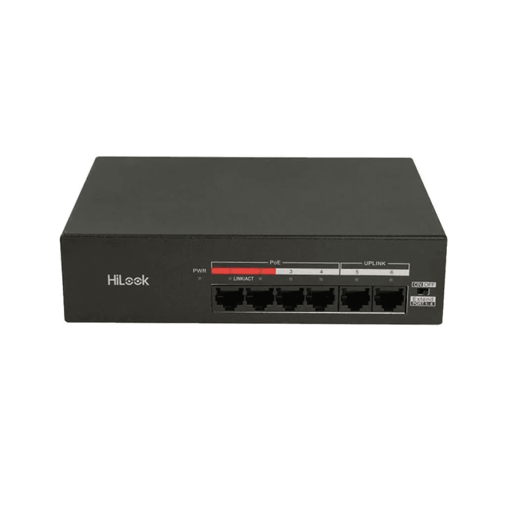 HILOOK NS-0106MP-35(B), 4 Port, Megabit, PoE 35W, 2 Port Megabit Uplink, Yönetilemez, Masaüstü Switch