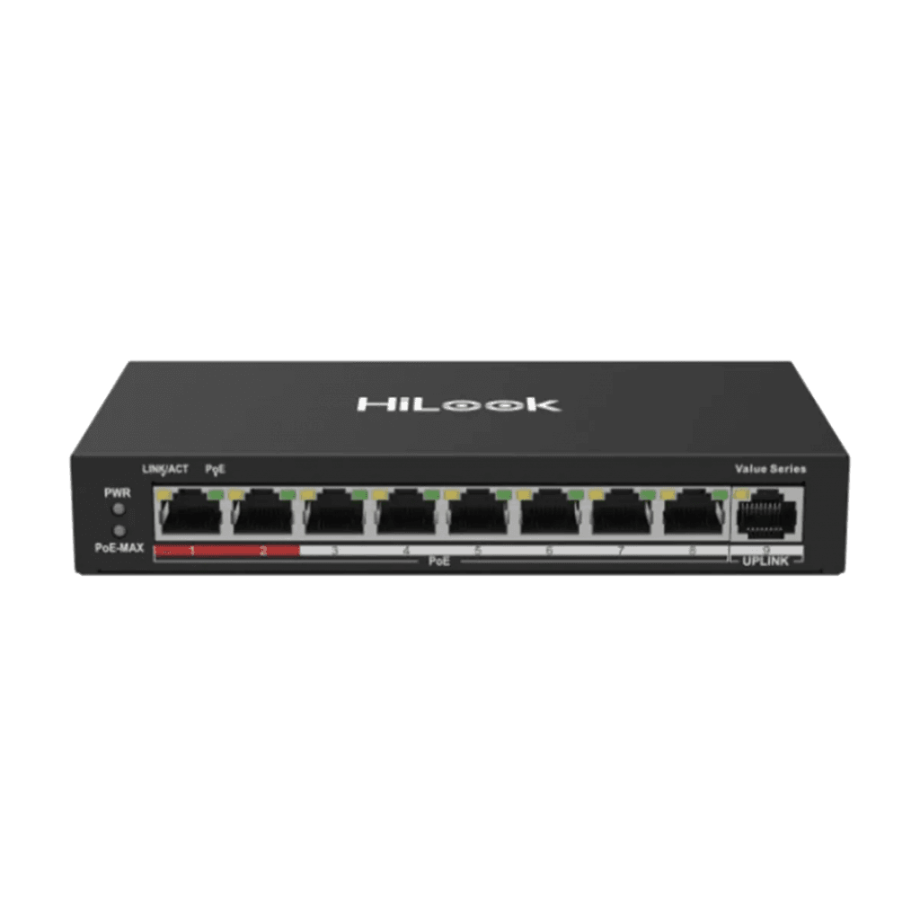 HILOOK NS-0109P-60(B), 8 Port, Megabit, PoE 60W, 1 Port Megabit Uplink, Long Range 250Metre, Yönetilemez, Masaüstü Switch