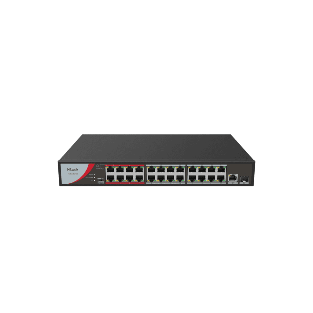 HILOOK NS-0326P-230(B), 24Port, Megabit, PoE 230W, 1 Port GigaBit Lan, 1 Port GigaBit SFP, Long Range 250Metre, Yönetilemez, Masaüstü Switch