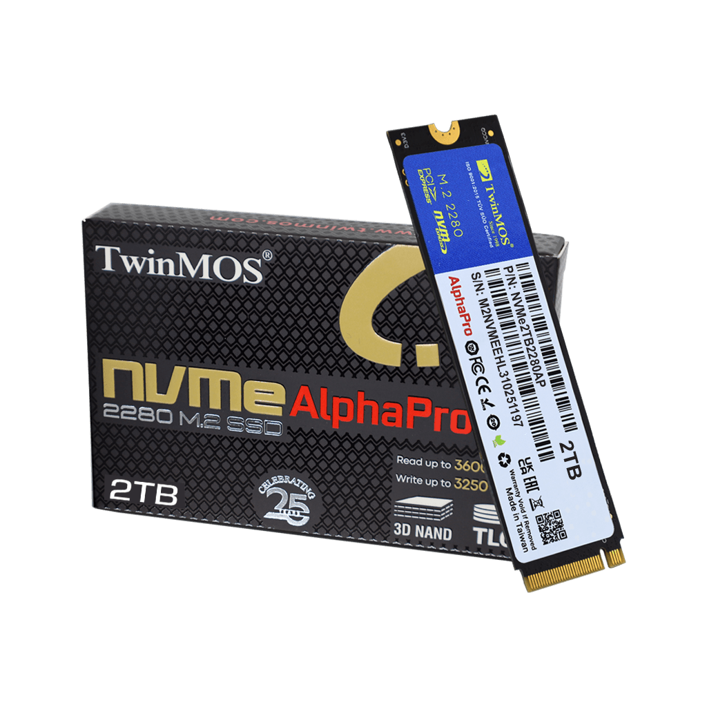 TwinMOS NVMe2TB2280AP, AlphaPro, 2TB, 3600-3250Mb/s, Gen3, NVMe PCIe M.2 2280, SSD, TLC, 3DNAND