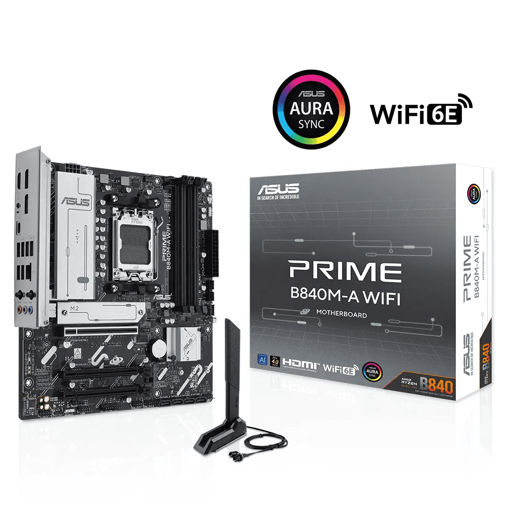 ASUS PRIME B840M-A WIFI, 4xDDR5, 3x M.2, HDMI, 2x DP, Type-C, WI-FI 6E, Bluetooth 5.3, AM5 Soket GAMING Anakart