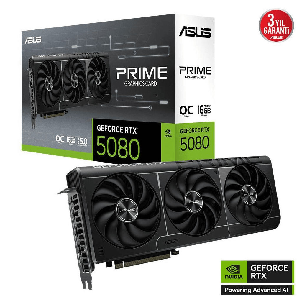 ASUS PRIME-RTX5080-O16G, 16Gb, 256Bit, GDDR7, 1xHDMI, 3xDP GAMING Ekran Kartı
