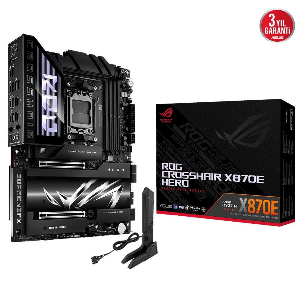 ASUS ROG CROSSHAIR X870E HERO, 4xDDR5, 5xM.2, HDMI, DP, Type-C, PCIe 5.0, 2xWi-Fi 7, Bluetooth v5.4, AM5 Soket GAMING Anakart