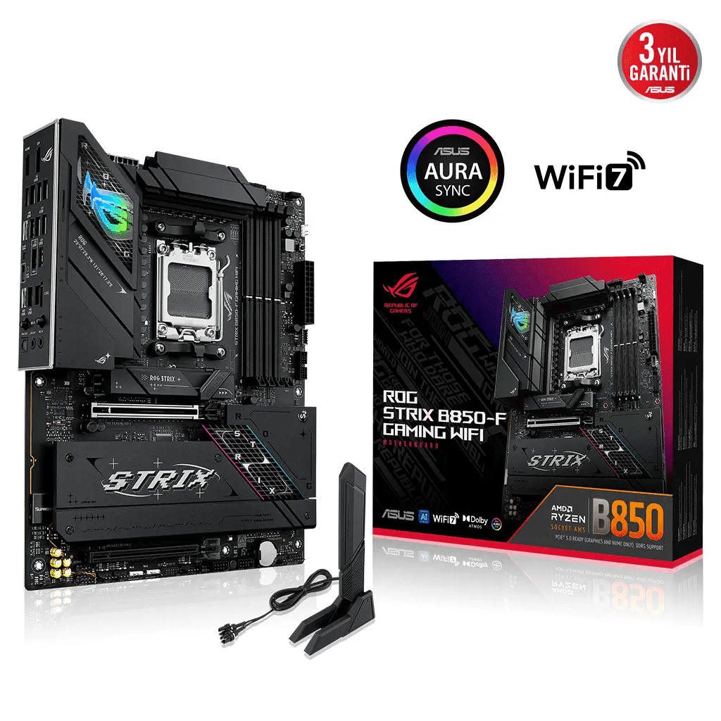 ASUS ROG STRIX B850-F GAMING WIFI, 4xDDR5, 4x M2, HDMI, DP, 2xType-C, Wi-Fi 7, Bluetooth v5.4, AM5 Soket GAMING Anakart