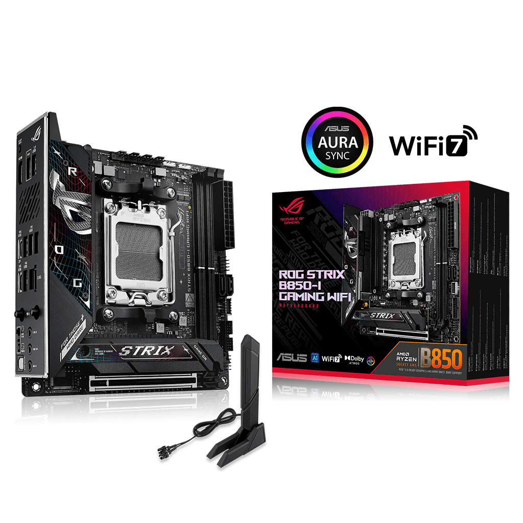 ASUS ROG STRIX B850-I GAMING WIFI, 2xDDR5, 2xM.2, HDMI, DP, Type-C, Wi-Fi 7, Bluetooth v5.4, Mini ITX, AM5 Soket GAMING Anakart