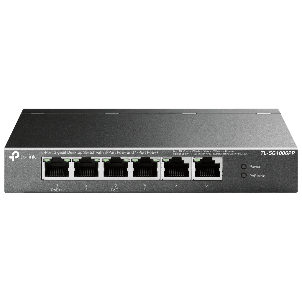 TP-LINK TL-SG1006PP, 6 Port, GigaBit, 4 Port PoE 64W, Yönetilemez, Metal Kasa, Masaüstü Switch