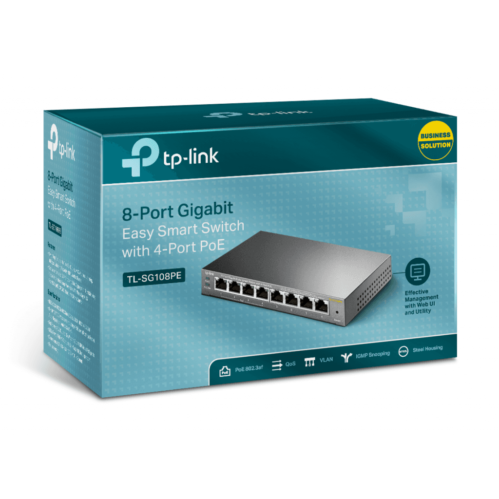 TP-LINK TL-SG108PE, 8 Port, GigaBit, 4 Port PoE 64W, Easy Smart, Yönetilebilir, Metal Kasa, Masaüstü Switch