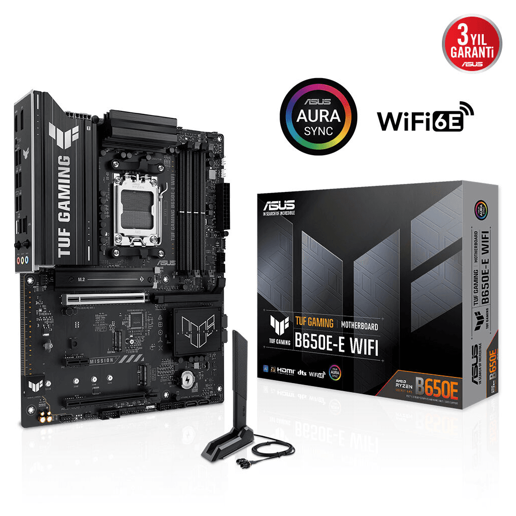 ASUS TUF GAMING B650E-E WIFI, 4xDDR5, 3xM.2, DP, HDMI, Type-C, Wi-Fi 6E, Bluetooth v5.3, AM5 Soket Gaming Anakart