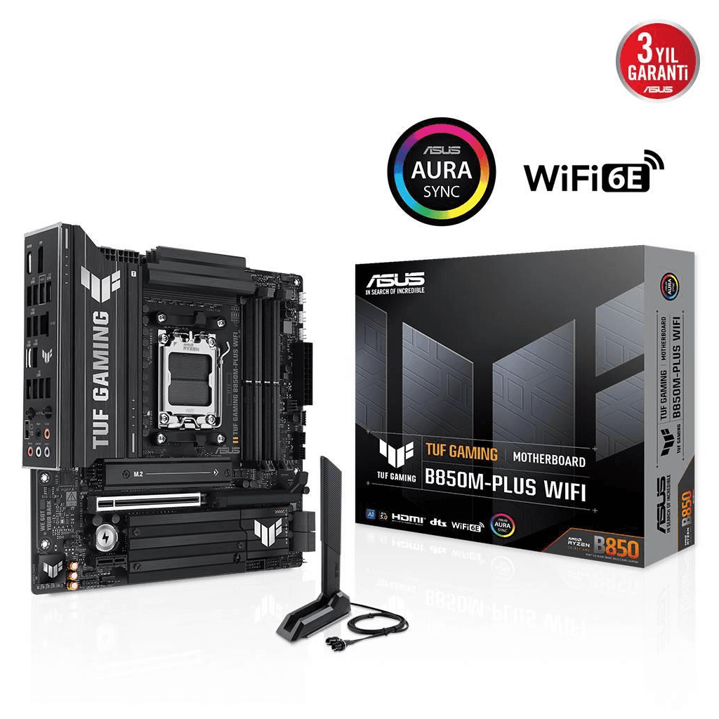 ASUS TUF GAMING B850M-PLUS WIFI, 4xDDR5, 3x M.2, HDMI, DP, Type-C, Wi-Fi 6E, Bluetooth v5.3, AM5 Soket GAMING Anakart