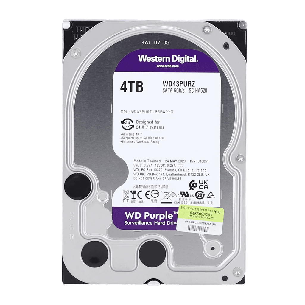 WD PURPLE, WD43PURZ, 3.5", 4TB, 256Mb, 5400 Rpm, 7/24 Güvenlik, HDD (Türkiye Distribütörü Garantili)