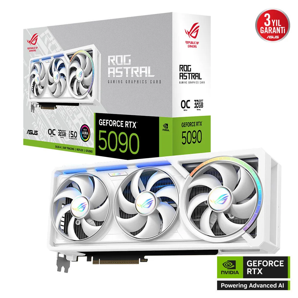ASUS ROG-ASTRAL-RTX5090-O32G-WHITE, 32Gb, 512Bit, GDDR7, 2xHDMI, 3xDP GAMING Ekran Kartı